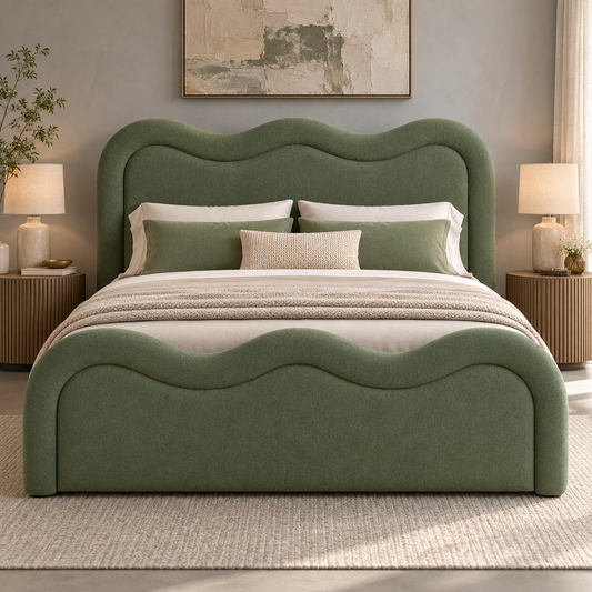 The Elara Green Velvet Modern Luxury Upholstered Bed