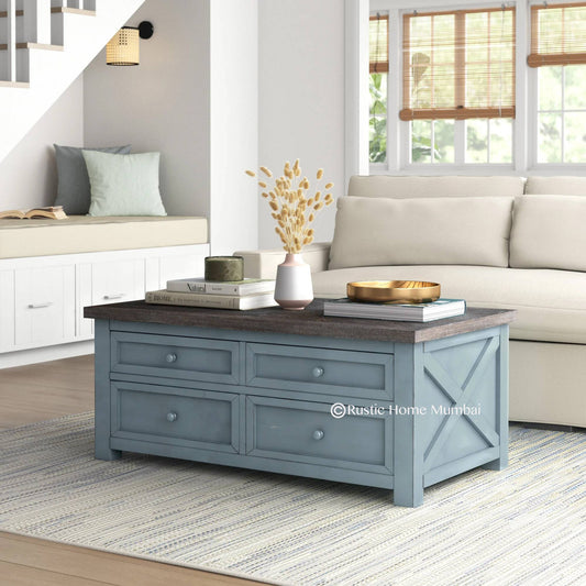 Rustic Drawer.Storage Coffee Table