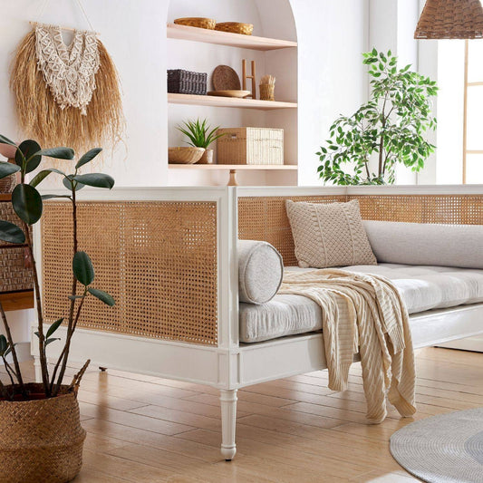 Seesham Wood Rattan 3 Seater Sofa / Day Bed