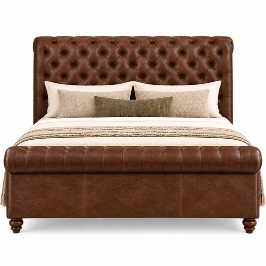 The Ravello Dark Brown Leatherette Modern Luxury Upholstered Bed