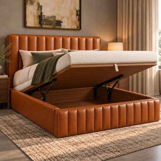 The Bramley Tan Leatherette Modern Luxury Upholstered Bed