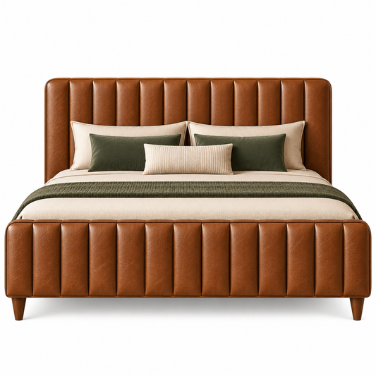 The Bramley Tan Leatherette Modern Luxury Upholstered Bed