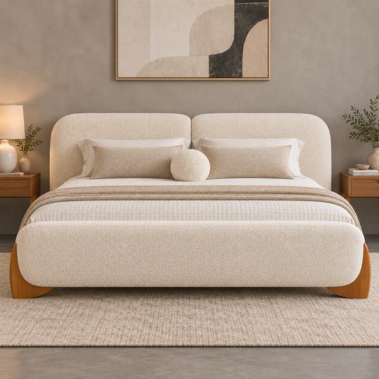 The Huxley White Boucle Modern Luxury Upholstered Bed