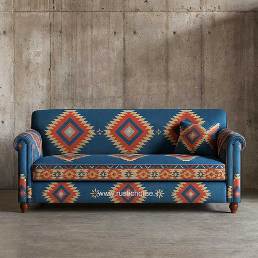 Rugs Printed Blue Three Seater Sofa