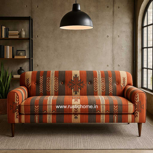 Tribel Rug Printed Red Three Seater Sofa