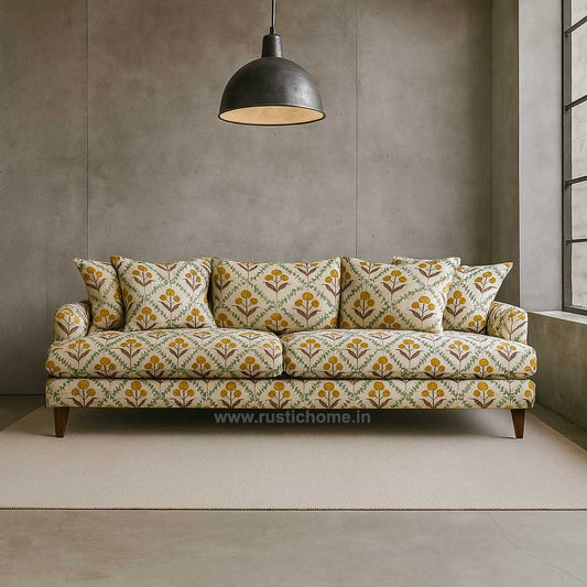 Tulip Bloom Linen Beige Printed Comfy sofa