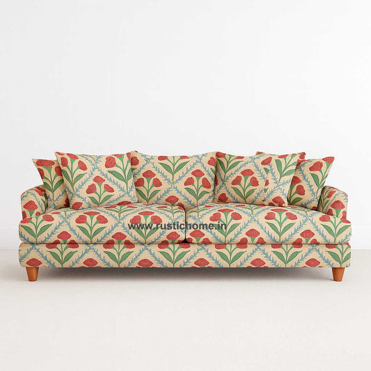 Tulip Bloom Linen Red Printed Comfy sofa