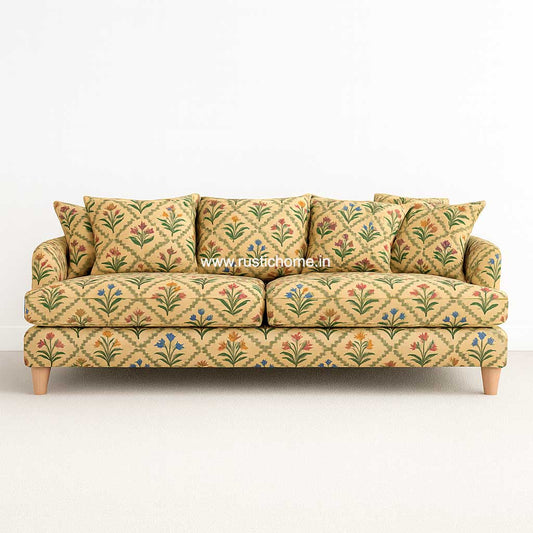 Tulip Bloom Linen Beige Multi Floral Printed Comfy sofa