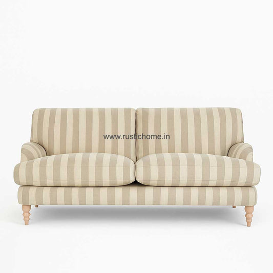 Claude Beige Stripe Printed Three Seater Sofa