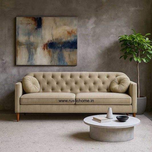 Carmel Velvet Navy Blue Fabric Three seater Sofa