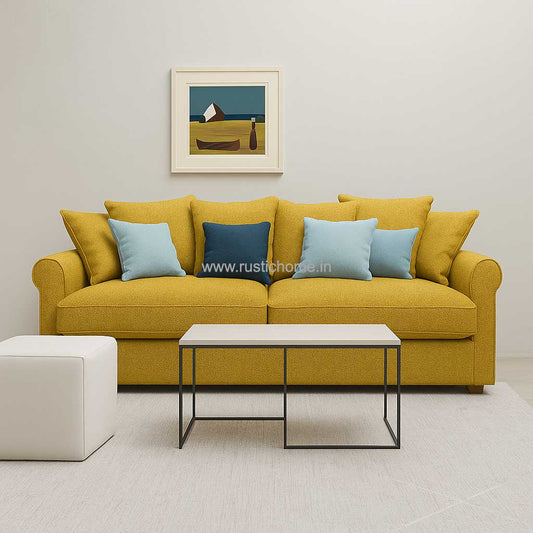 Azriah linen Yellow 3 Seater comfy sofa