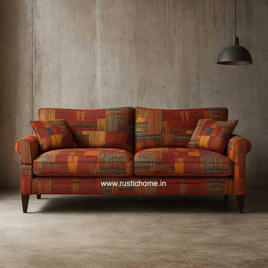 Rustic Patchwork Red Three Seater Sofa