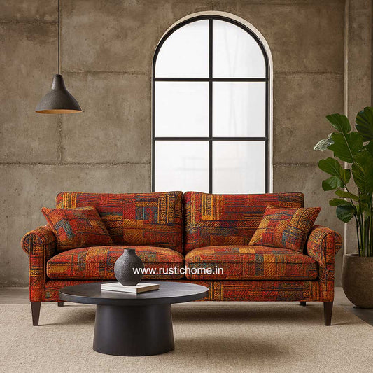 Rustic Patchwork Red Three Seater Sofa