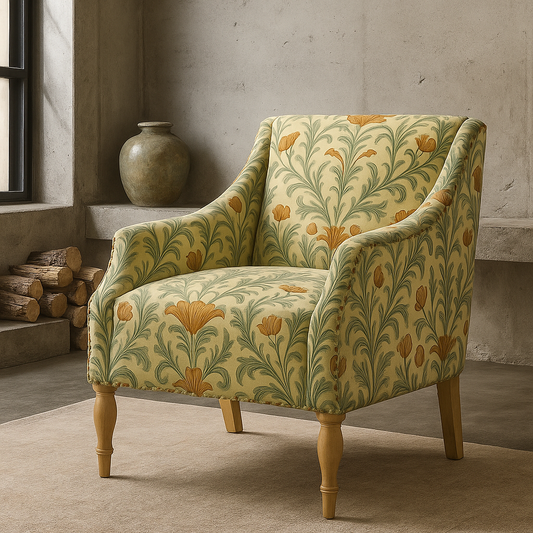 Fitzroy Printed Beige Velvet Accent Chair