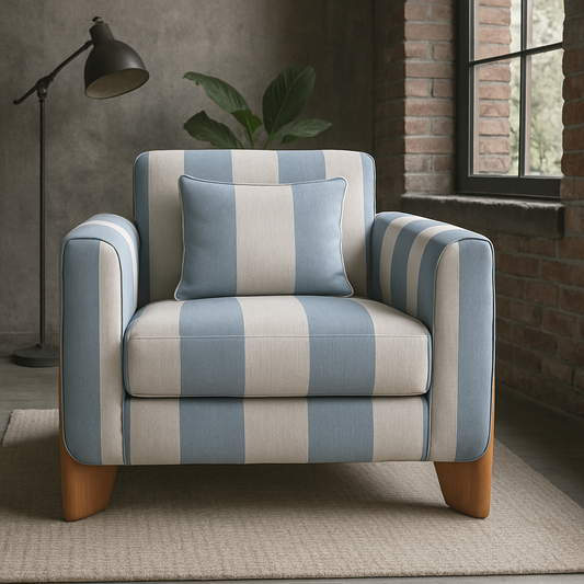 Cloud Beige And Blue Stripe Modern Accent Chair