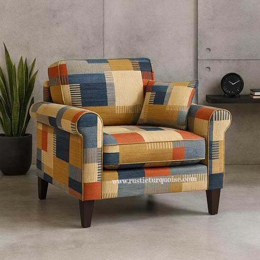 Seawalk Rustic Patchwork Beige Accent Chair