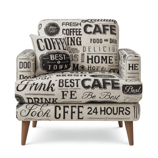 Coffee Charm Text Printed Accent Chair