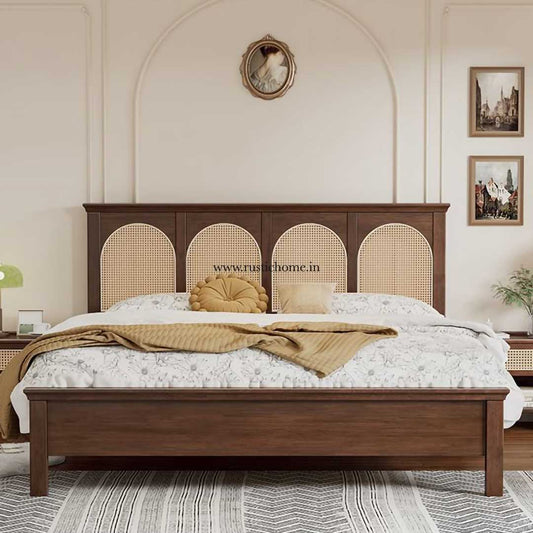 Arched Wooden Rattan Bed