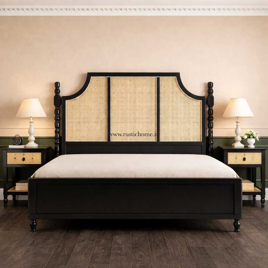 Black Cane Plateform Bed