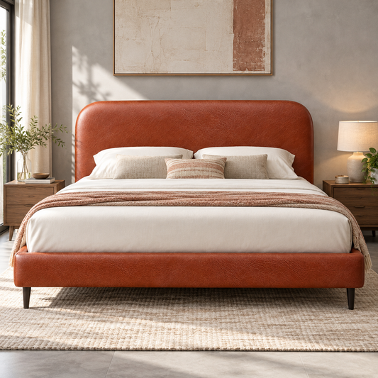 The Alora Tan Leatherette Modern Upholstered Bed