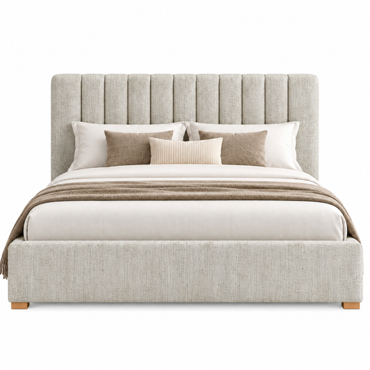 The Varenna Beige Linen Modern Upholstered Bed