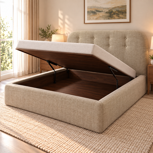 The Clifton Beige Linen Modern Upholstered Bed