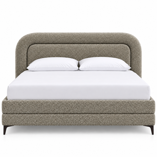 The Windsor Gray Boucle Modern Luxury Upholstered Bed