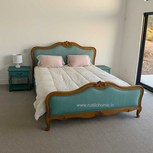 French Teal Upholstered Bed