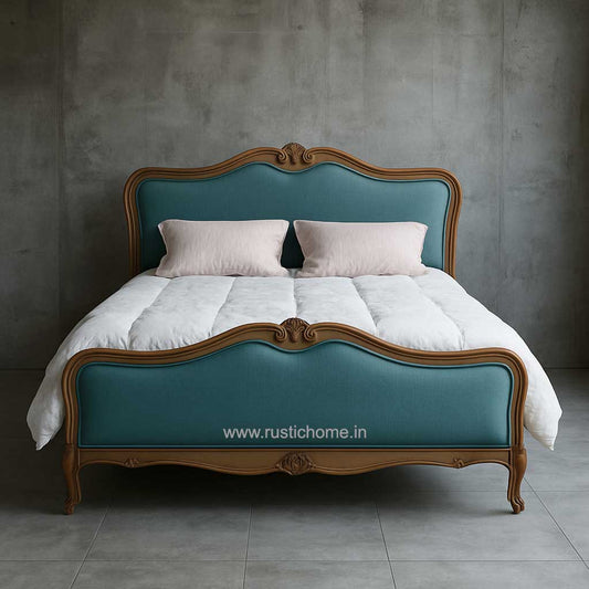 French Teal Upholstered Bed