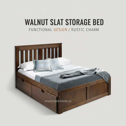 Walnut Slat Drawer Bed
