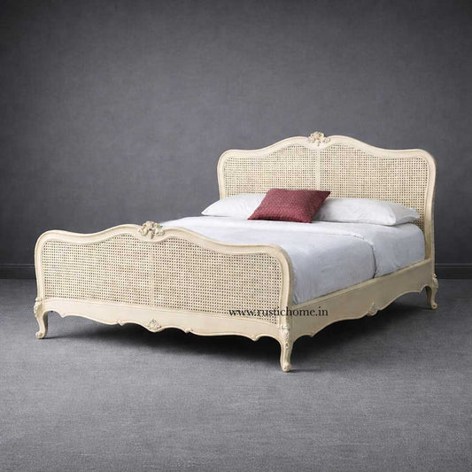White Rattan French Bed