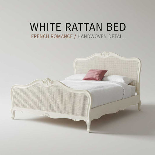 White Rattan French Bed
