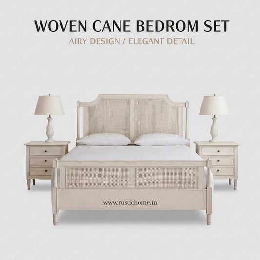 Woven Rattan White Bed