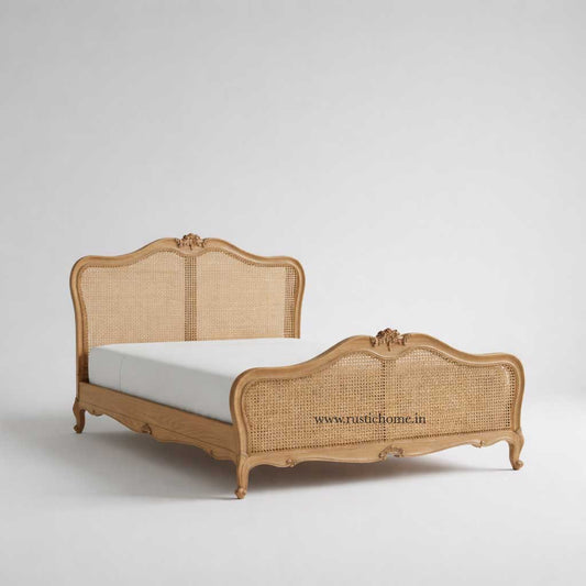 Woven French Rattan Wooden Bed