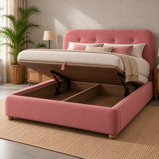 The Soren Pink Linen Modern Luxury Upholstered Bed