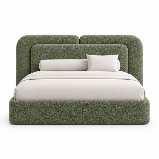 The Maybourne Green Boucle  Modern Luxury Upholstered Bed