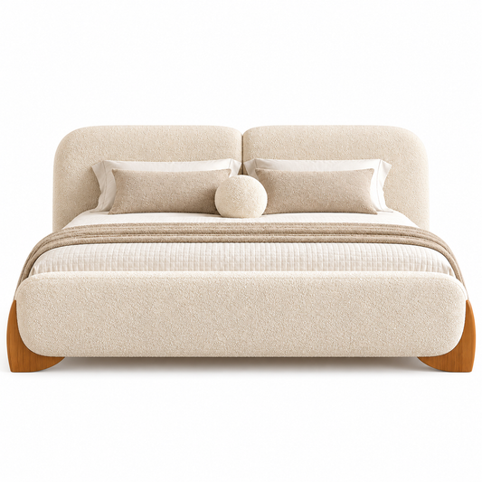 The Huxley White Boucle Modern Luxury Upholstered Bed