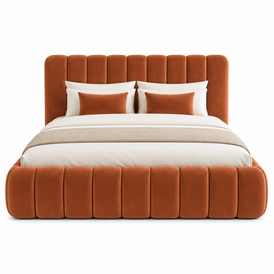 The Henley Rust Velvet  Modern Luxury Upholstered Bed