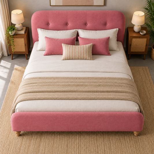 The Soren Pink Linen Modern Luxury Upholstered Bed