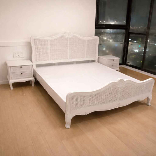 White Rattan French Bed