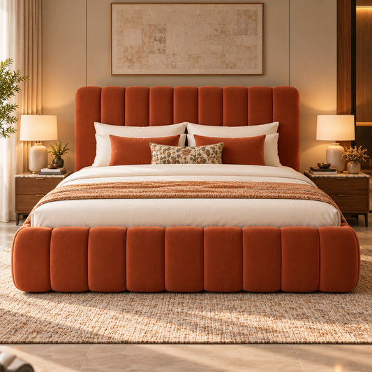 The Henley Rust Velvet  Modern Luxury Upholstered Bed
