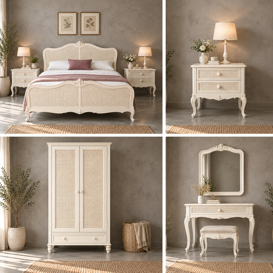 The Beaumont White Rattan Bed Room set