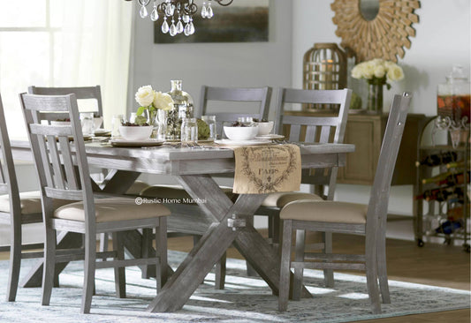 Distressed Cross Legs 6 Seater Dining Table Set