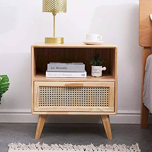 Mango Wood Rattan Side Table