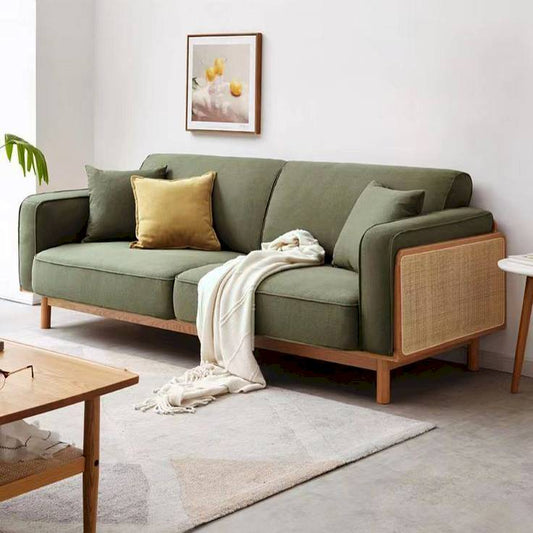 Upholstred Rattan Wooden Sofa