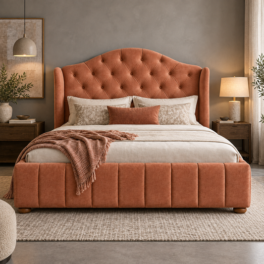 The Celine Modern Pink Velvet Upholstered Bed