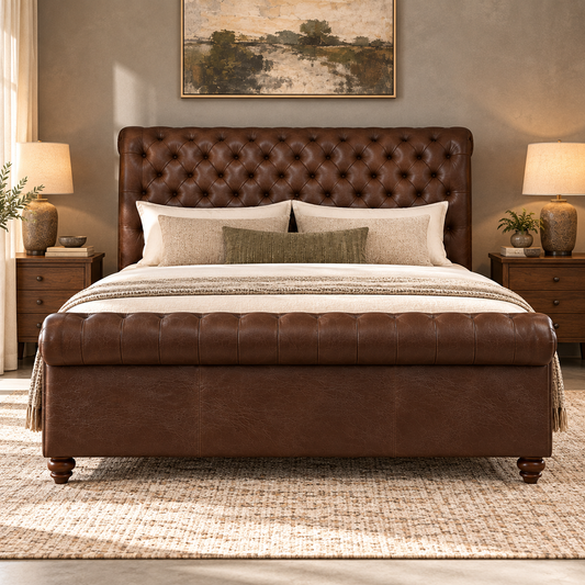The Ravello Dark Brown Leatherette Modern Luxury Upholstered Bed