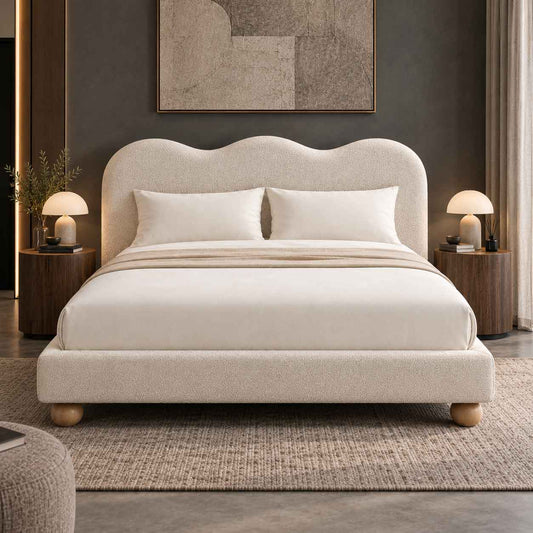 The Cove Modern White Boucle Upholstered Bed