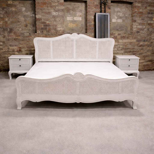 White Rattan French Bed