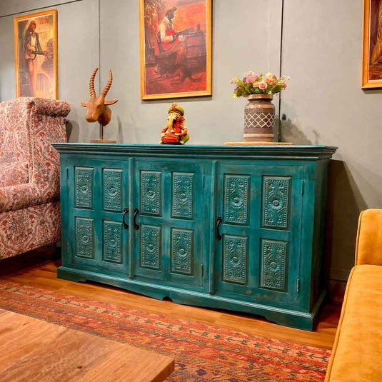 Turquoise Heritage Carved Sideboard